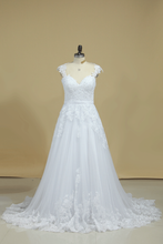 Load image into Gallery viewer, 2024 A Line Off The Shoulder Tulle With Applique And Sash Wedding Dresses