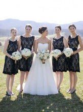 Load image into Gallery viewer, Simple Hot Scoop Open Back Lace Black Short Bridesmaid Dresses RS463