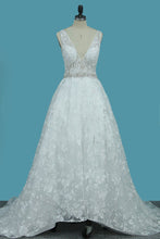 Load image into Gallery viewer, 2024 Straps Lace Wedding Dresses A Line With Beaded Waistline Open Back