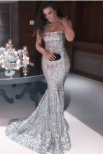 Load image into Gallery viewer, Sexy Mermaid Sequins Strapless Long Evening Dresses, Simple Prom SRS20437