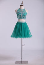 Load image into Gallery viewer, 2024 Halter Homecoming Dresses Two-Piece Short Beaded Bodice Tulle