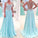 See Through Sexy Blue Sweetheart Sleeveless A-Line Chiffon Appliques Long Prom Dresses RS944