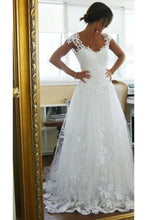 Load image into Gallery viewer, 2023 Tulle Straps With Applique A Line Sweep Train Wedding Dresses