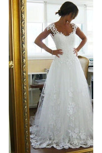 2023 Tulle Straps With Applique A Line Sweep Train Wedding Dresses