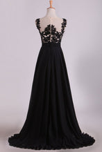 Load image into Gallery viewer, 2024 Cap Sleeves Prom Dresses Scoop Floor Length Chiffon With Applique