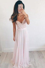 Load image into Gallery viewer, Elegant A-line V-neck Long Chiffon Baby Pink Long Prom Dress Evening Dresses RS859