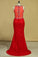 2024 Red Plus Size Prom Dresses Scoop Beaded Bodice Sweep Train Lace Mermaid
