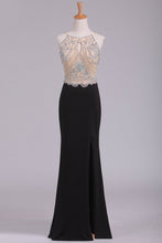 Load image into Gallery viewer, 2024 Spaghetti Straps Beaded Bodice Prom Dresses Sheath Spandex