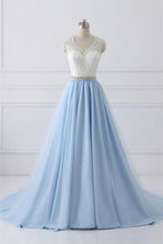 Load image into Gallery viewer, Classy Ivory And Sky Blue Long Lace Tulle Princess Prom Dresses