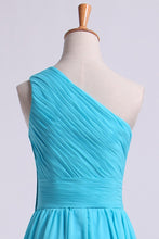 Load image into Gallery viewer, 2024 One Shoulder Bridesmaid Dresses A Line Knee Length Chiffon With Ruffle