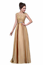 Load image into Gallery viewer, Elegant A-Line Applique Round Neck Lace Satin Ball Gown Evening Prom Dress