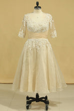 Load image into Gallery viewer, 2024 Wedding Dresses A Line V Neck Half Sleeves Plus Size With Applique &amp; Beads Organza