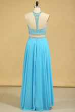 Load image into Gallery viewer, 2024 Two-Piece Scoop Prom Dresses A Line Open Back Chiffon &amp; Tulle With Beading