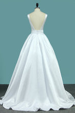 Load image into Gallery viewer, 2023 New Arrival Straps Satin Wedding Dresses With Sash/Ribbon Open Back