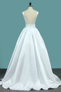 2023 New Arrival Straps Satin Wedding Dresses With Sash/Ribbon Open Back