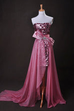 Load image into Gallery viewer, Pink Sheath/Column Strapless Asymmetrical Chiffon Lace Cz