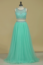 Load image into Gallery viewer, 2024 Two Pieces Prom Dress Bateau A Line Pick Up Tulle With Beading