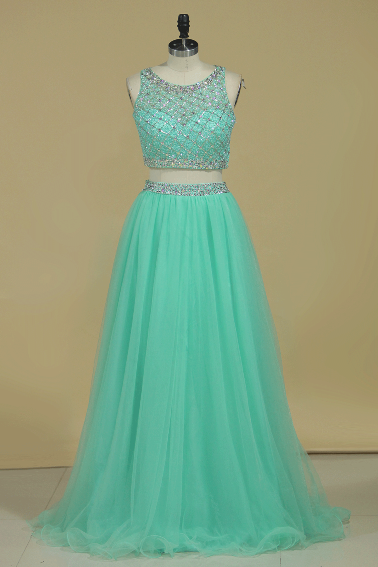 2024 Two Pieces Prom Dress Bateau A Line Pick Up Tulle With Beading