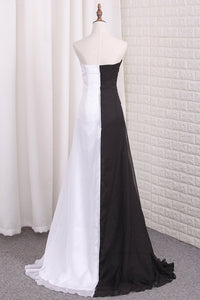2024 Sexy Bicolor High Slit With Ruffles Sweep Train Chiffon Prom Dresses
