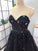 Elegant A Line Sweetheart Strapless Black Tulle Prom Dresses with Beading SRS15578