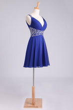 Load image into Gallery viewer, 2024 Homecoming Dresses Straps A-Line Short/Mini Chiffon With Beads And Ruffles Dark Royal Blue