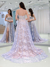 Load image into Gallery viewer, Charming Sweetheart Strapless Lace Appliques Lilac Prom Dresses with SRS15632