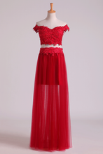 Load image into Gallery viewer, 2024 Hot Two Pieces Prom Dresses Tulle A Line With Applique Red