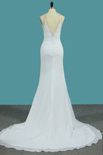 Load image into Gallery viewer, 2023 Chiffon Scoop Open Back Mermaid Wedding Dresses With Beading