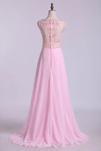 Load image into Gallery viewer, 2024 Beaded Bodice Bateau Prom Dresses Chiffon Floor Length
