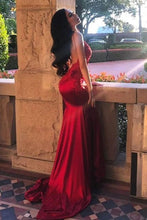 Load image into Gallery viewer, Chic Red Spaghetti Straps Mermaid V Neck Prom Dresses with Appliques, Formal Dresses SRS15571