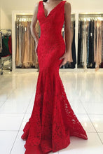 Load image into Gallery viewer, 2024 V Neck Prom Dresses Mermaid Lace With Applique Sweep Train