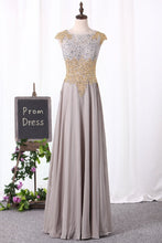 Load image into Gallery viewer, 2024 A Line Evening Dresses Scoop With Applique And Beads Chiffon
