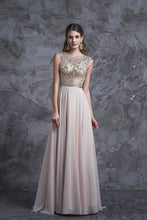 Load image into Gallery viewer, 2024 Prom Dresses A-Line Scoop Beaded Bodice Floor-Length Chiffon Zipper Back