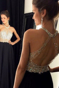 2024 Halter Prom Dresses A Line Chiffon With Beads Floor Length