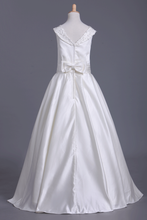 Load image into Gallery viewer, Ankle Length Scoop Flower Girl Dresses A Line Satin With Embroidery And Sash