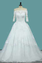 Load image into Gallery viewer, 2024 Wedding Dresses A Line Mid-Length Sleeves Tulle With Applique