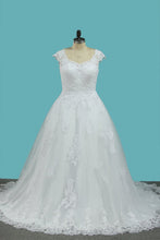Load image into Gallery viewer, 2024 A Line Straps Wedding Dresses Tulle With Applique Sweep Train