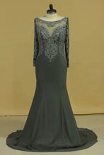 Load image into Gallery viewer, 2024 Plus Size Long Sleeves Scoop Beaded Bodice Mermaid Evening Dresses Chiffon &amp; Tulle