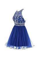 Load image into Gallery viewer, Royal Bule Tulle Short Bateau  Homecoming Dresses H23