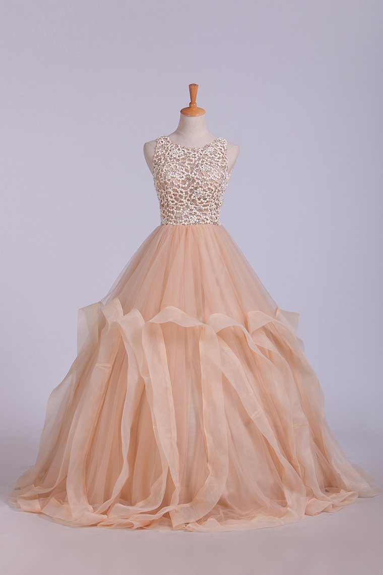 2024 Scoop Ball Gown Tulle Floor Length With Beading Floor Length