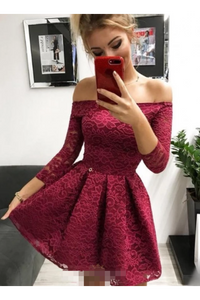 Off-The-Shoulder 3/4 Sleeves Lace Homecoming Dress