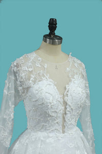 2023 Luxurious A Line Lace Scoop Long Sleeves Wedding Dresses With Pearls Royal Train