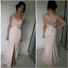 Load image into Gallery viewer, Mermaid Pink Lace Cheap Sweetheart Slit Floor-Length Sleeveless Prom Dresses RS985