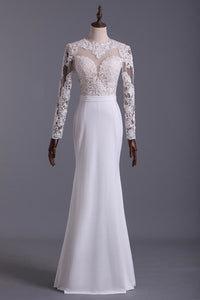 Wedding Dresses Scoop Long Sleeves With Sash Sweep Train Backless