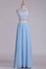Load image into Gallery viewer, 2024 A Line Halter Two Pieces Chiffon With Applique Prom Dresses