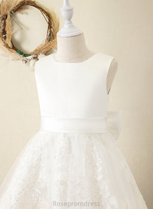 Scoop Ball-Gown/Princess Satin/Lace Sleeveless Knee-length Flower Girl Dresses - Genesis (Undetachable Flower Girl sash) Bow(s) Neck Dress With