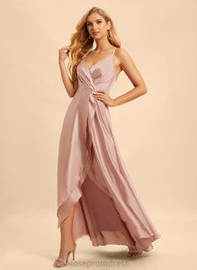 A-Line V-neck Asymmetrical Fabric Embellishment Silhouette Ruffle Length Neckline Dulce A-Line/Princess Natural Waist Bridesmaid Dresses