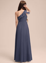 Load image into Gallery viewer, A-Line One-Shoulder With Ruffles Floor-Length Junior Bridesmaid Dresses Raegan Cascading Chiffon