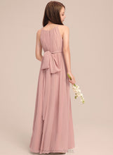 Load image into Gallery viewer, Bow(s) With Floor-Length Junior Bridesmaid Dresses Neck Scoop A-Line Ruffle Chiffon Belinda