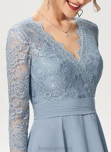 A-Line Sleeve Knee-Length Length V-neck Neckline Silhouette Fabric Lace Nicky Natural Waist A-Line/Princess Bridesmaid Dresses